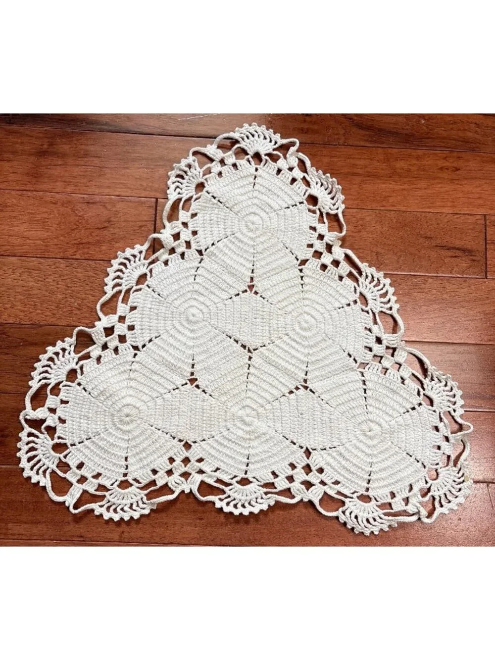 Handmade Crochet Doily Cream Triangle Shape Decorative Table Accent 13x15
